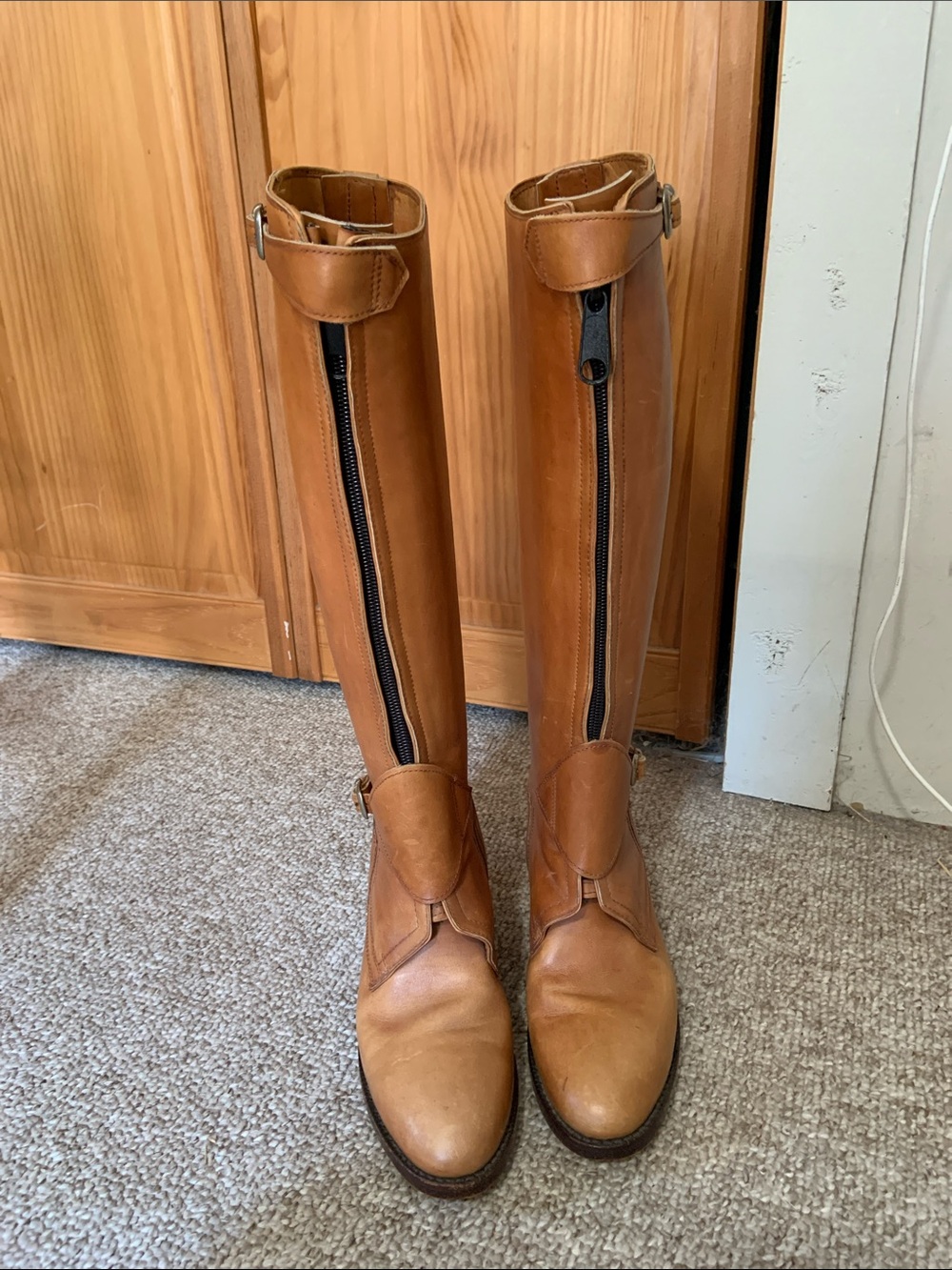 Tall Leather Riding polo Boots in Cognac British tan Brown custom 9 wide - Picture 3 of 12